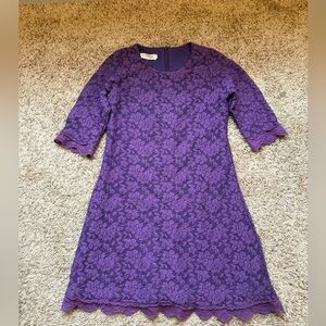 Girls' Purple Lace Fit-and-Flare Dress with Scalloped Trim